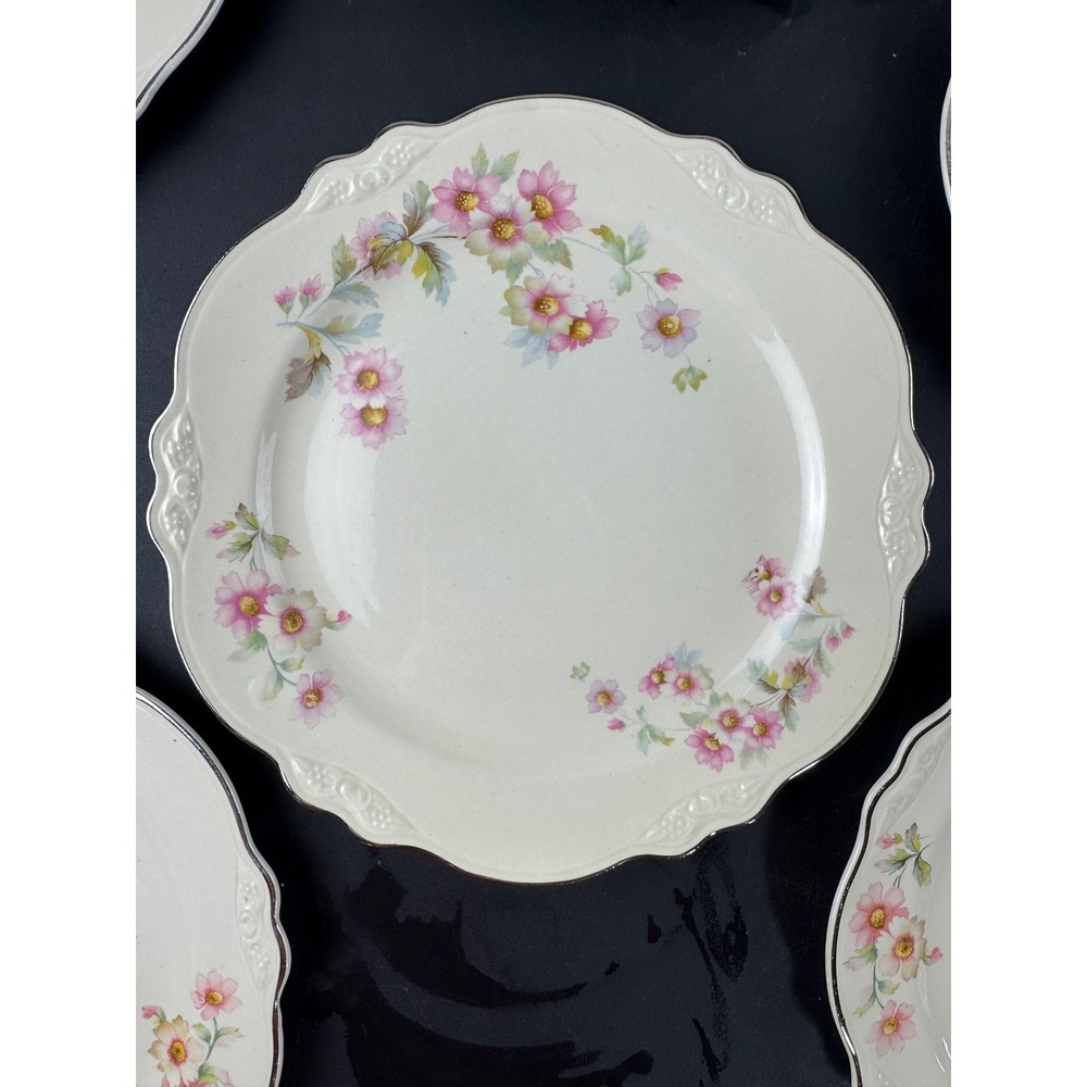 Vintage Homer Laughlin Virginia Rose Pink Floral Dinner Plates Set of 6 10in